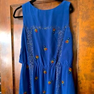 Cobalt Blue Boho Beaded Dress with Mesh Back